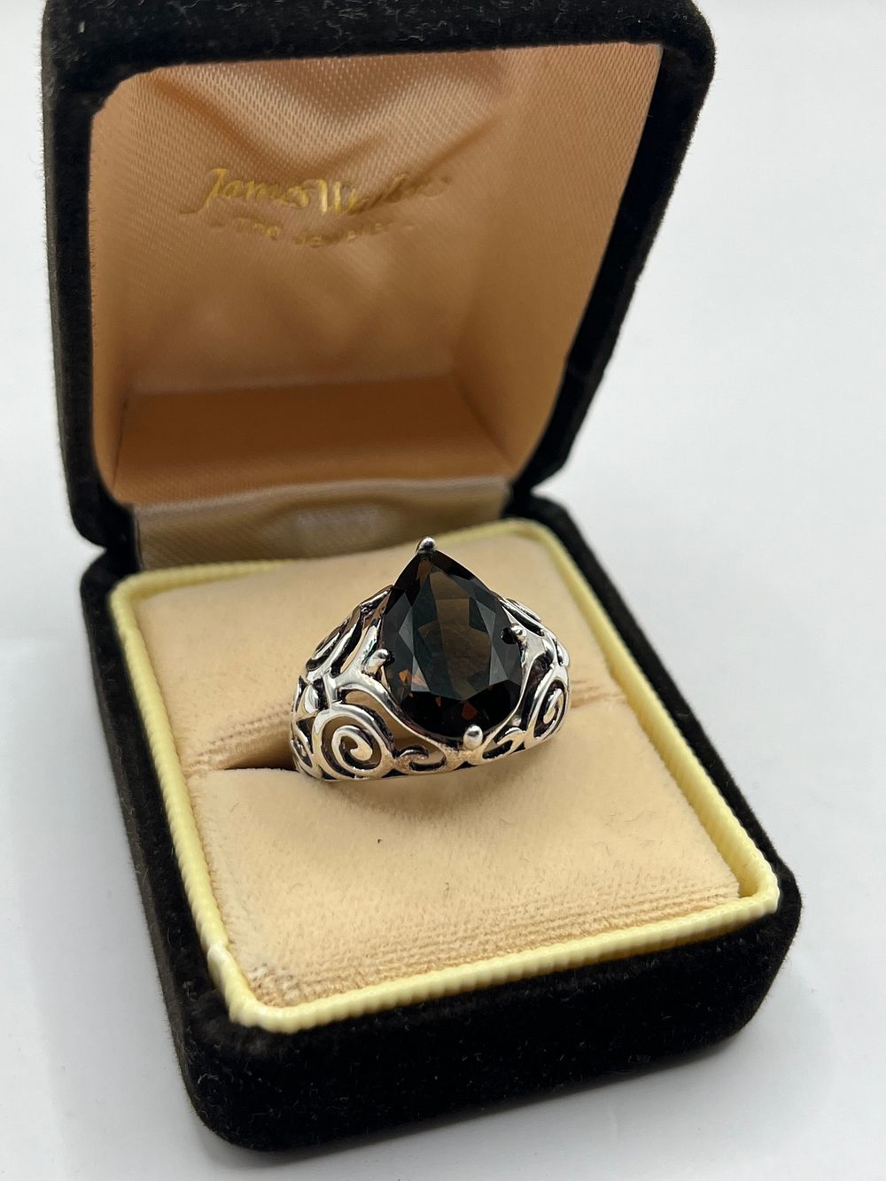 Lot 310: Silver ,Pear Cut Smokey Quartz With Openwork Surround...