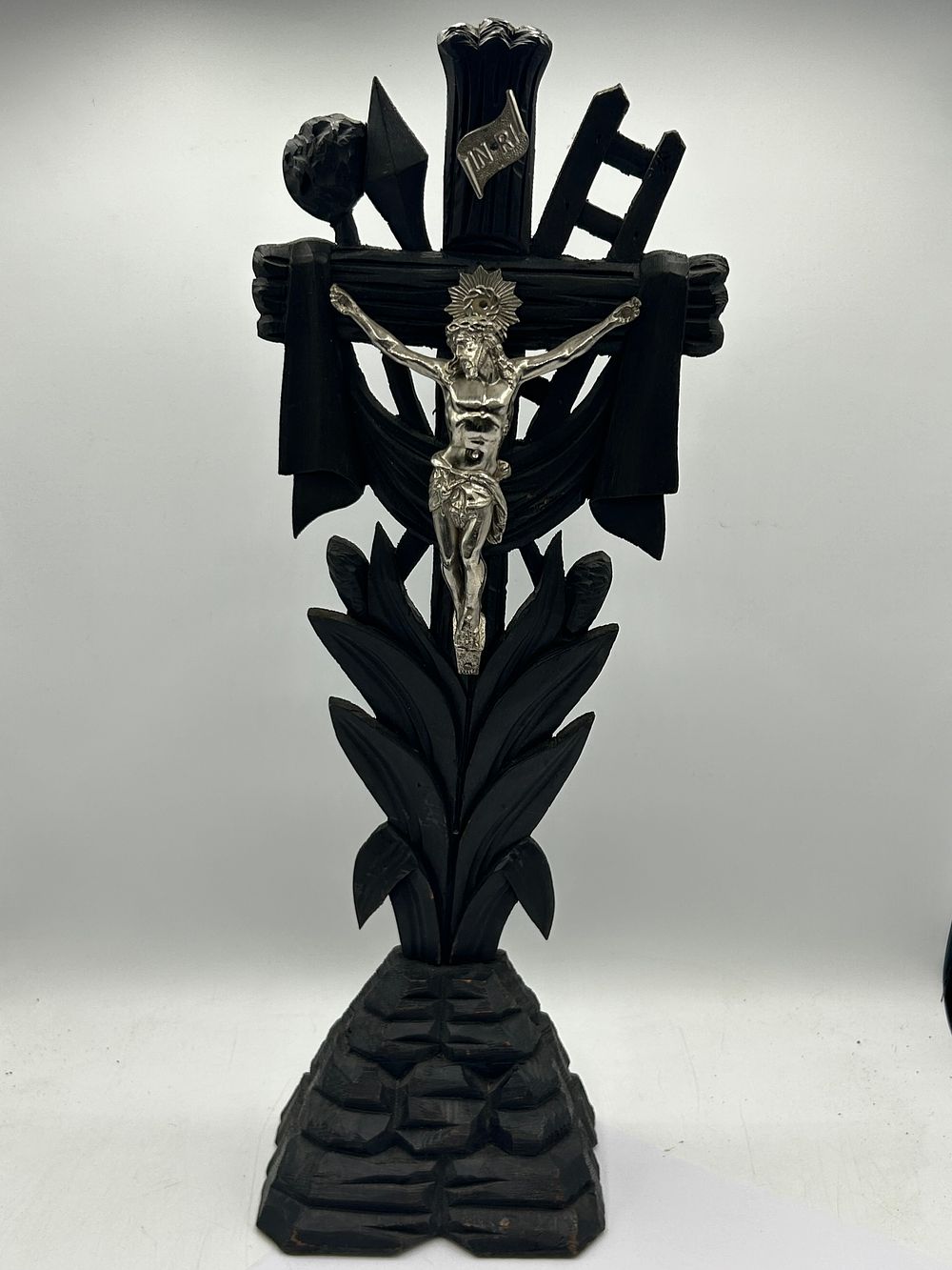 Lot 425: Antique Carved Wooden Crucifix Standing
