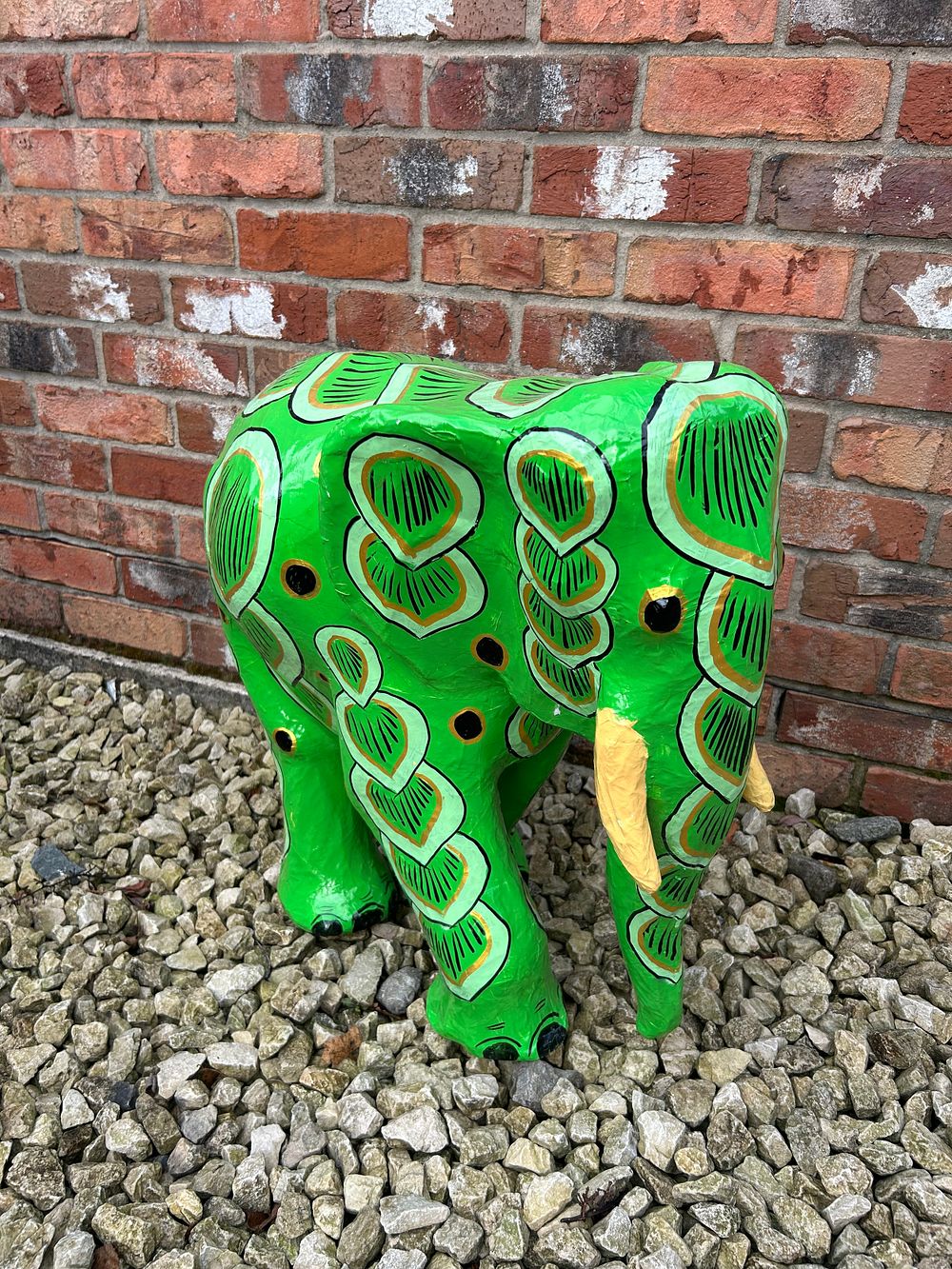 Lot 440: Papier-mâché Elephant Hand Painted Standing 21”