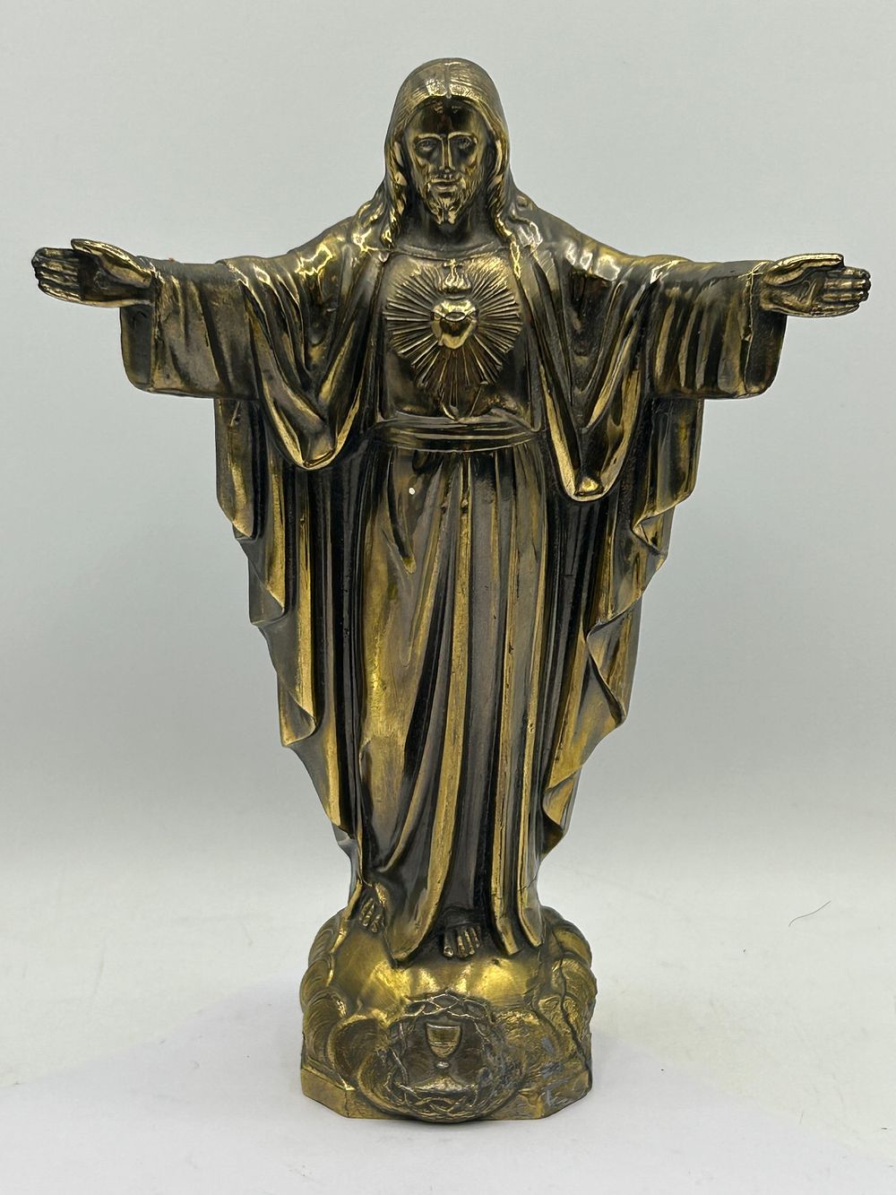Lot 443: Heavy Brass Figure of Jesus Christ Standing 10”