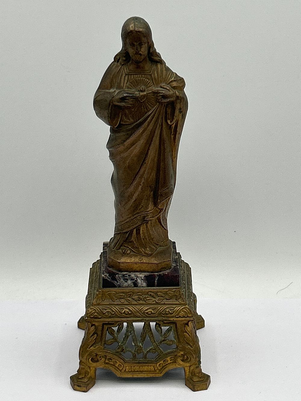 Lot 458: Brass Figure of Jesus With Onyx Pedestal Standing...