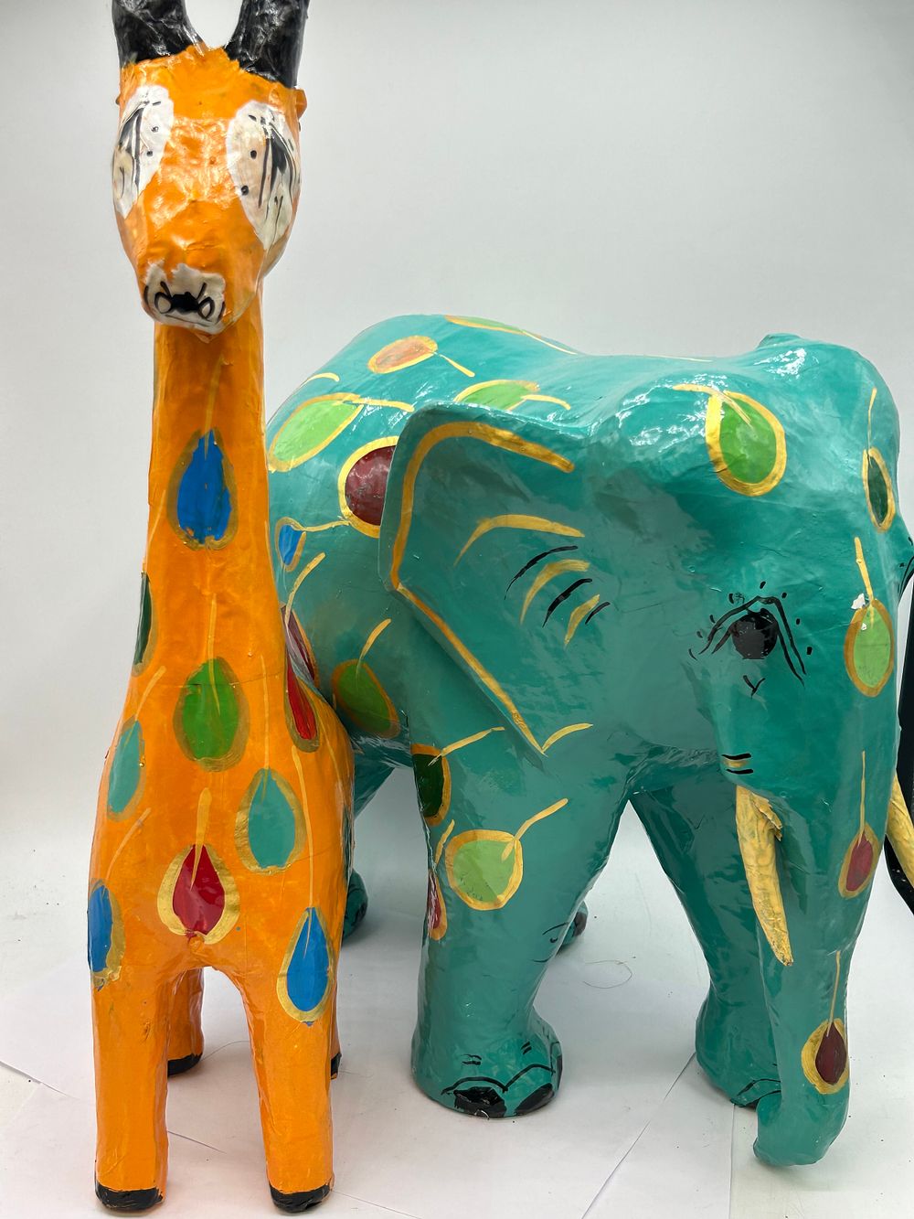 Lot 480: Paper Mache Painted Elephant and Giraffe