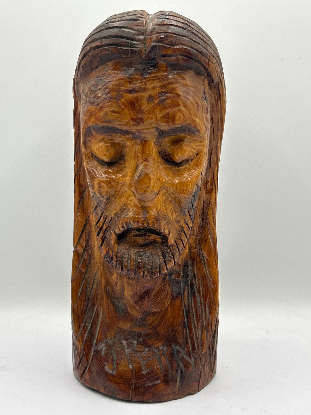 Lot 493: Hand Carved Signed Jesus Figure Standing 12”