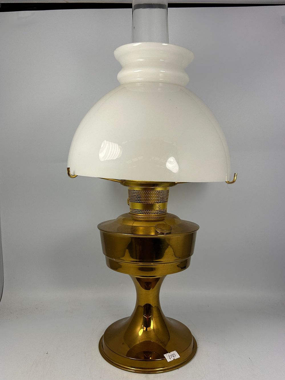 Lot 511: Vintage Style Oil Lamp With Brass Base. 23"