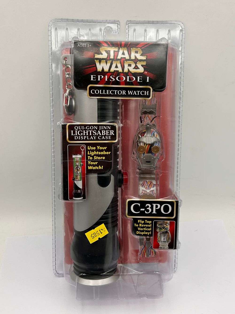 Lot 366: Star Wars Episode I C-3PO Collector Watch and Qui-Gon Jinn Lightsaber Display Case Set, 1999
