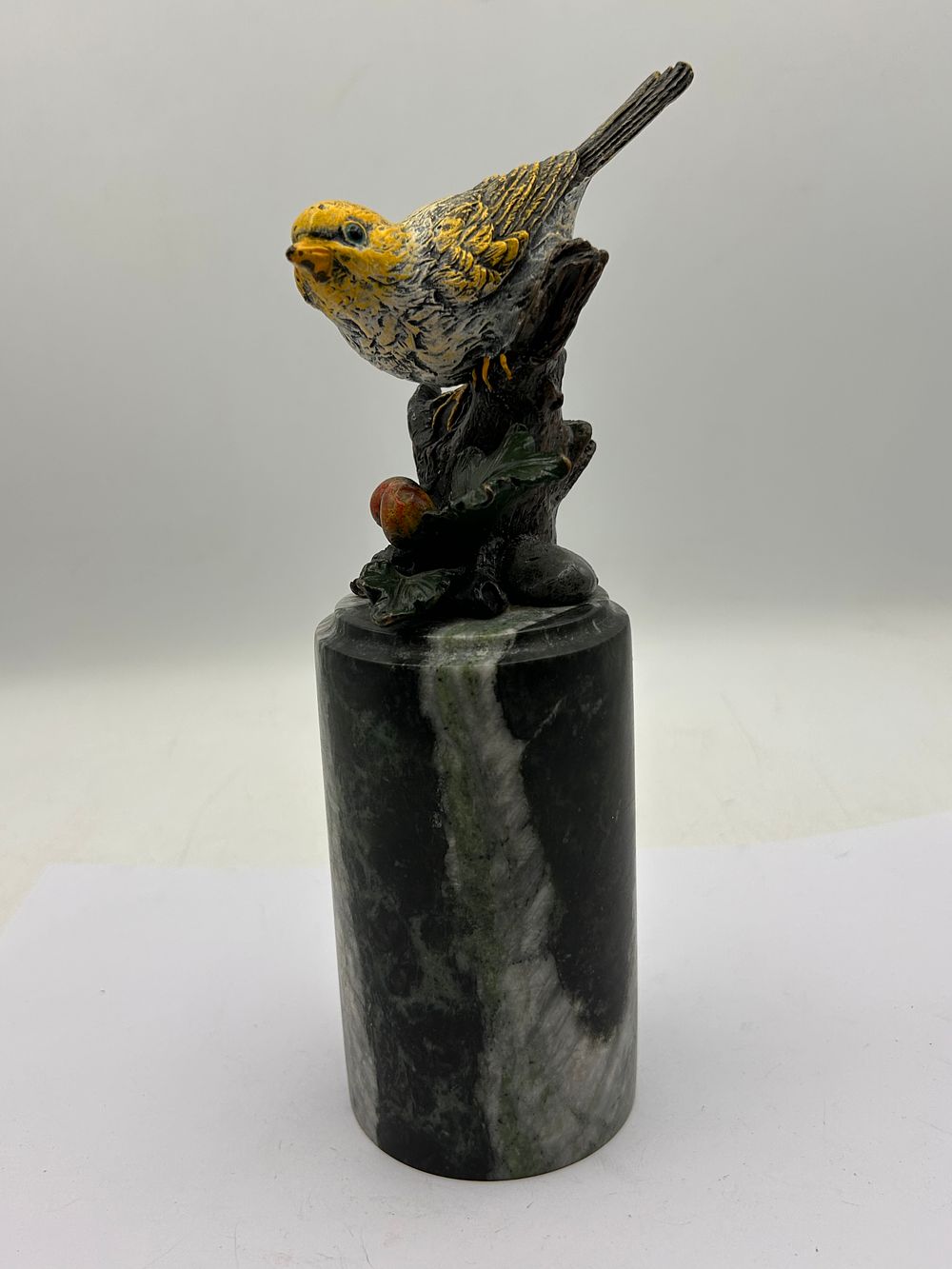 Lot 385: A Vienna Cold Painted Bronze Finch Sculpture, 9” Tall