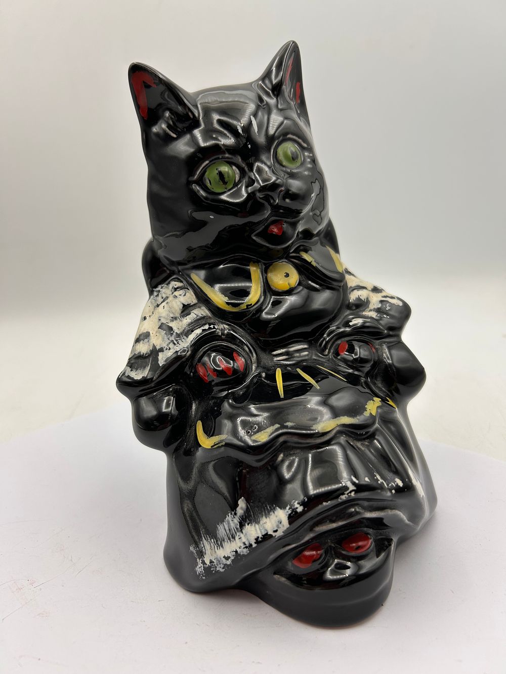 Lot 386: Vintage Mid-20th Century Halloween Black Cat Figural Ceramic Bank, 7” Tall