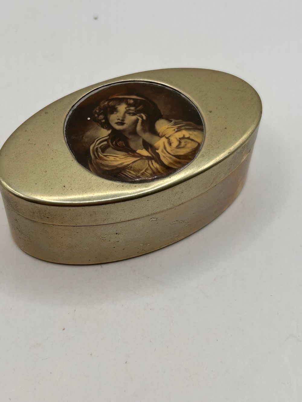 Lot 394: Electro-Plated Nickel Silver Oval Box with Inset Portrait Plaque