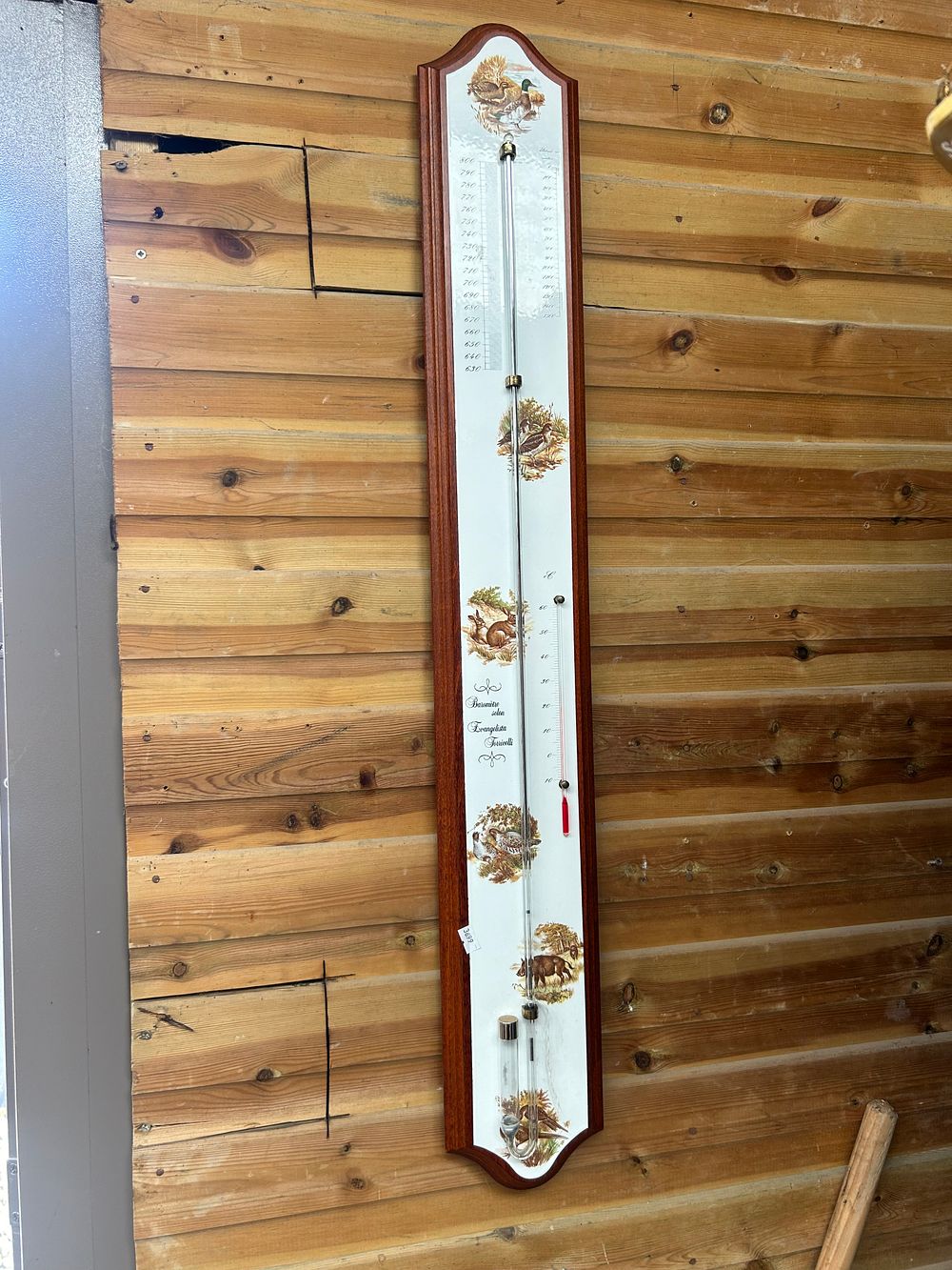 Lot 404: A Vintage Wall-Mounted Torricellian Barometer and Thermometer, Mid-20th Century, with Game Animal Decoration