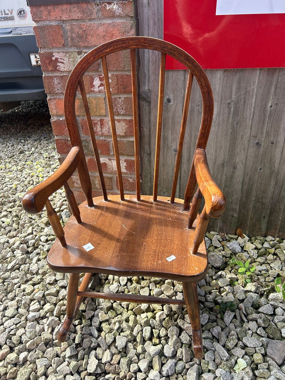 Lot 405: Antique 19th Century Childs Oak Spindle Back Windsor Rocking Chair