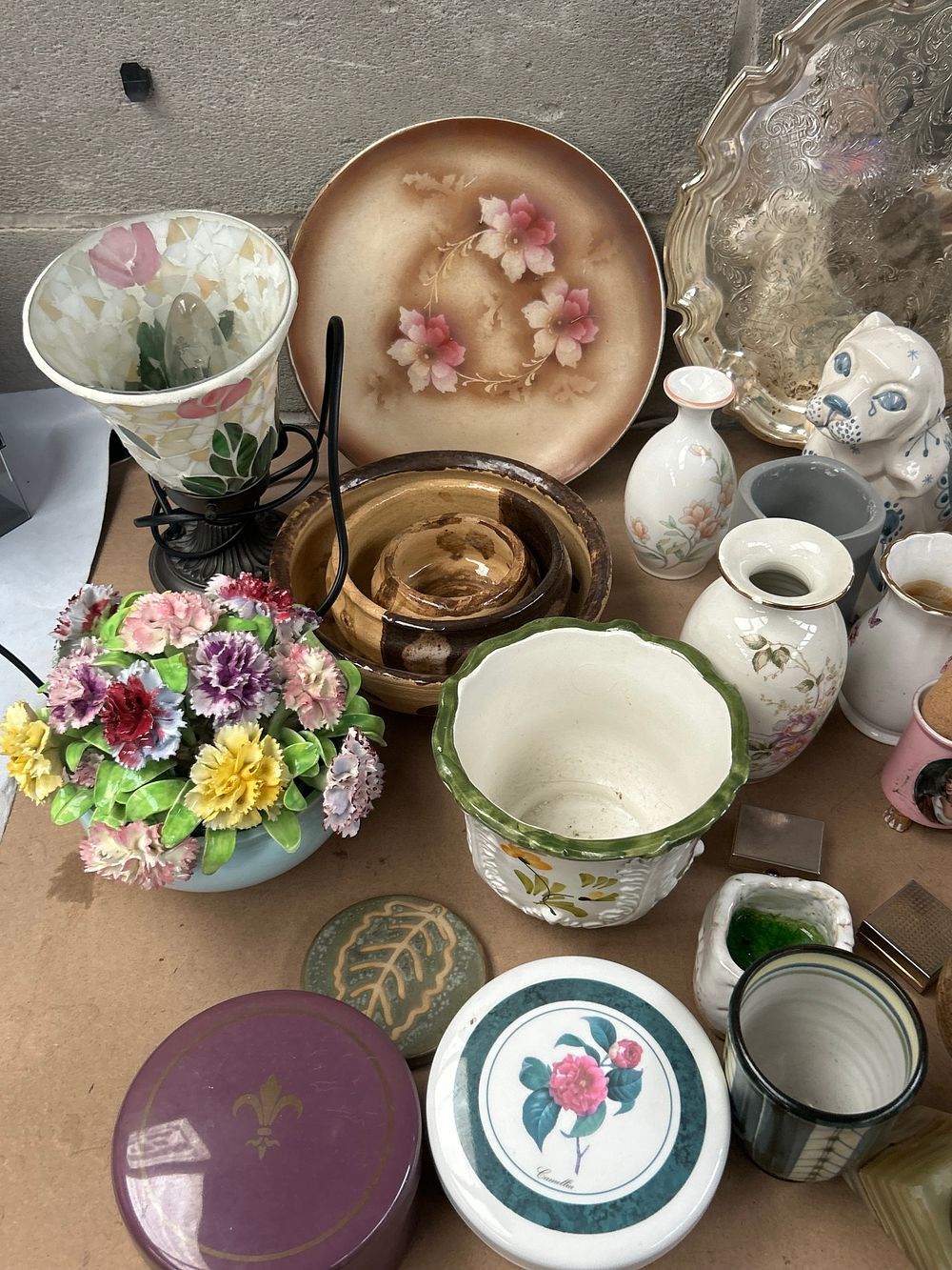 Lot 414: A Collection of Approximately Forty Decorative Household Items, Including Ceramics, Silver-Plate, and Glass