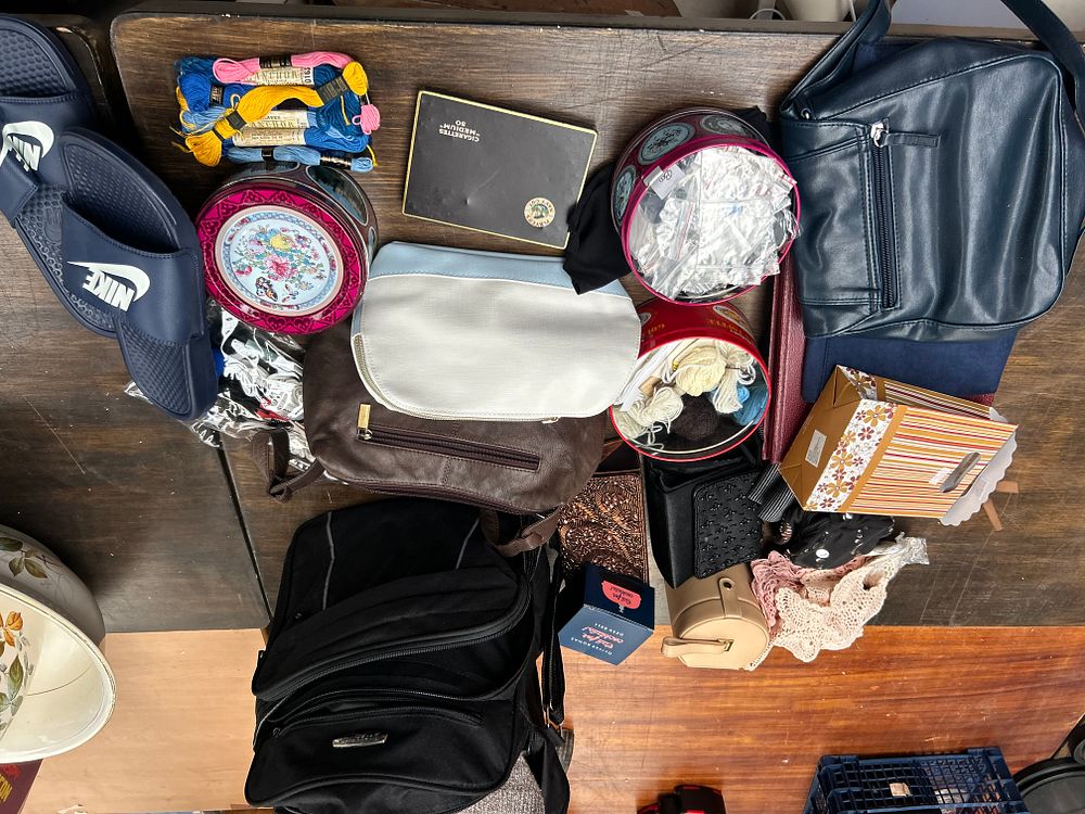 Lot 415: A Collection of Contemporary Women's Accessories, Craft Supplies, and Miscellaneous Items, including Nike Slides