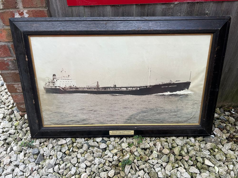 Lot 420: Framed Black and White Photograph or Print of M.V. British Hawthorn, Mid-20th Century
