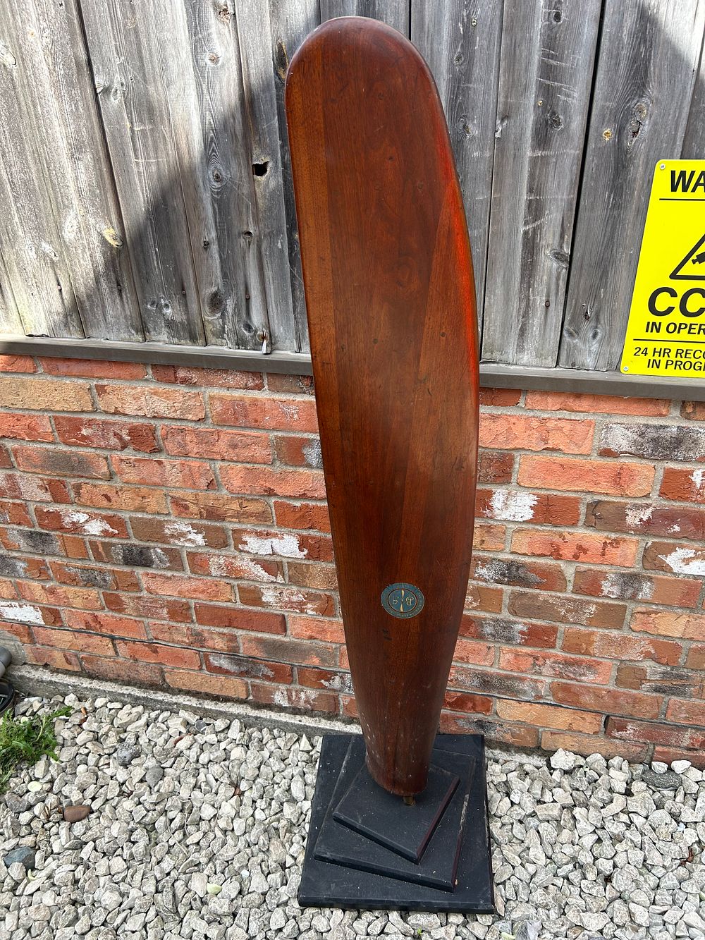 Lot 430: A Blackburn Aeroplane & Motor Co. Ltd. Wooden Aircraft Propeller Blade on Stand, 56” Tall