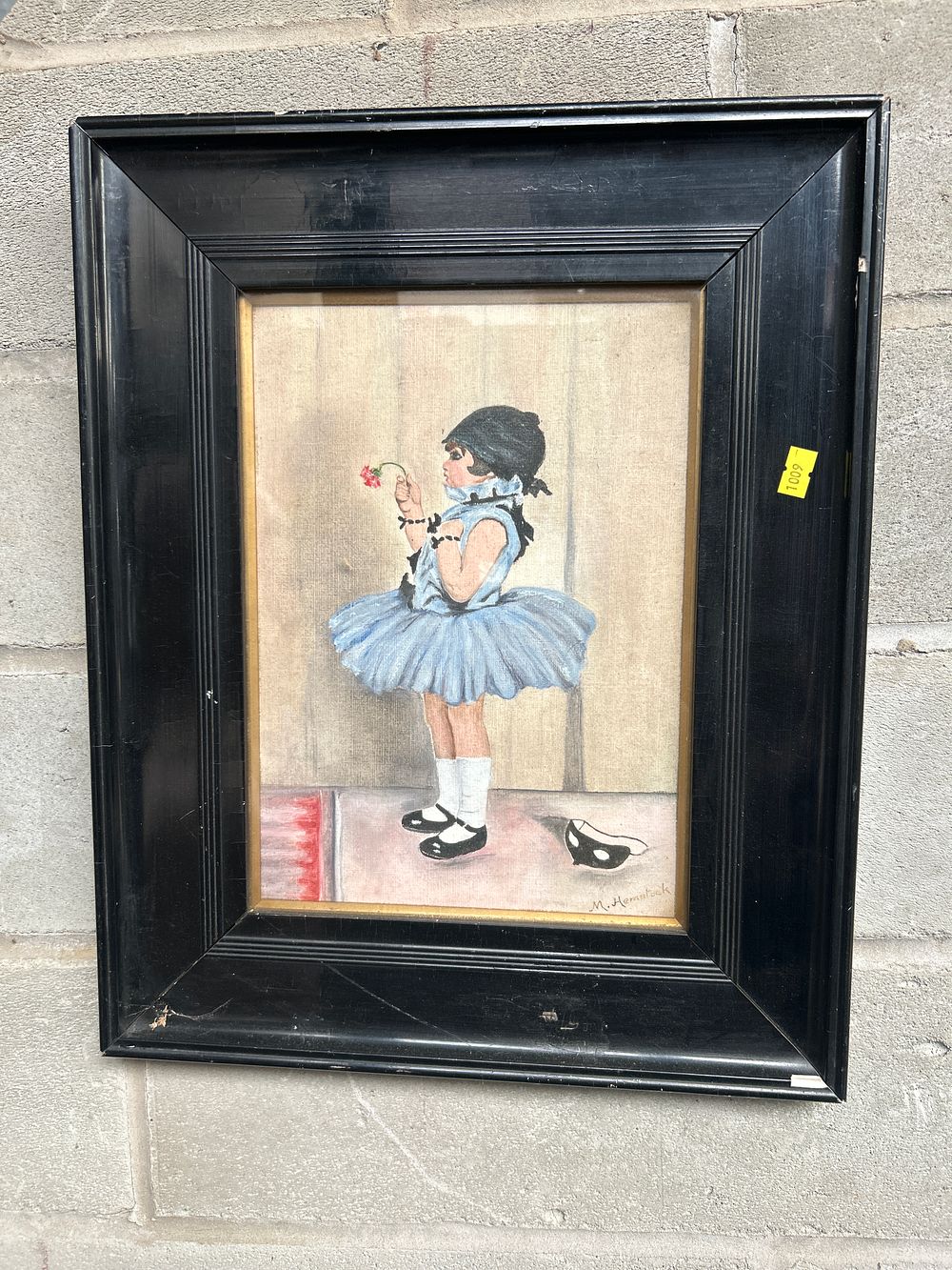 Lot 434: Signed M. Hemetsek, Mid-20th Century Stylized Oil on Canvas of a Young Girl, 18 x 14”
