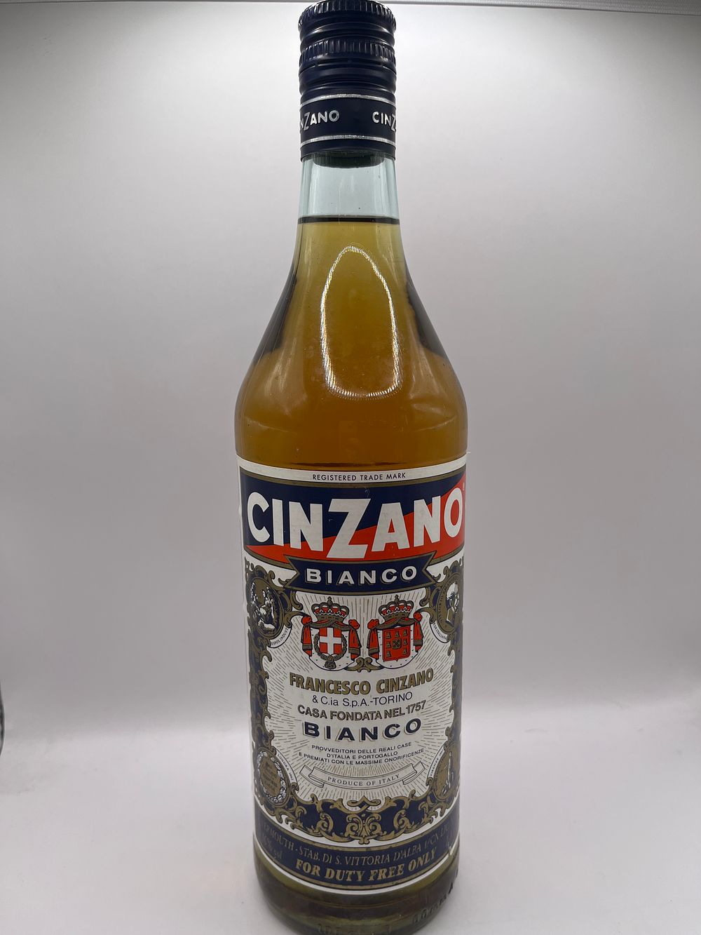 Lot 438: Vintage 1980 Cinzano Bianco Vermouth, Sealed Duty-Free Bottle