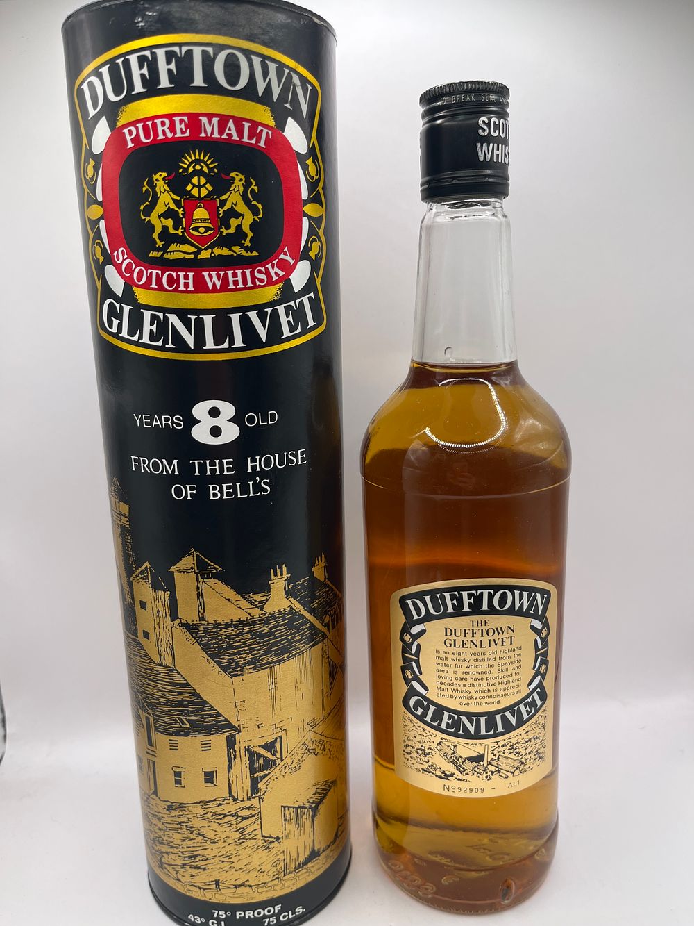 Lot 439: Dufftown Glenlivet 8 Year Old Pure Malt Scotch Whisky with Original Tube