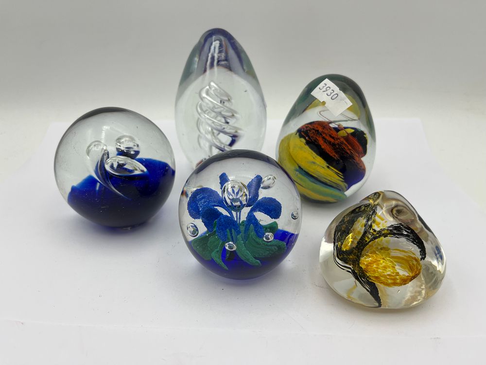 Lot 461: A Group of Five Glass Paperweights, Tallest 4”