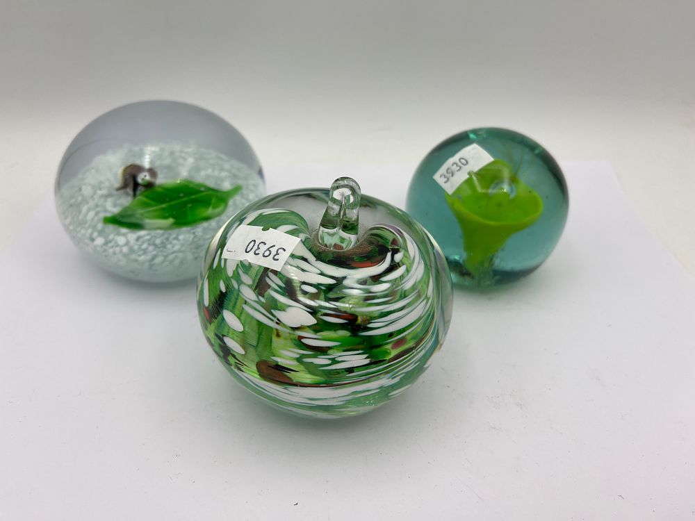 Lot 470: Three Murano Style Art Glass Paperweights and Ornament