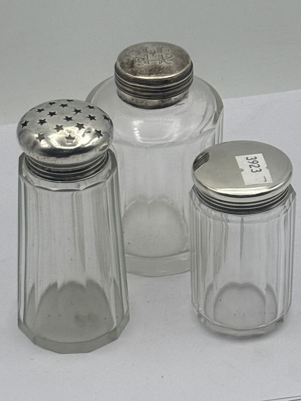 Lot 481: Three Late 19th/Early 20th Century Sterling Silver and Glass Dresser Items