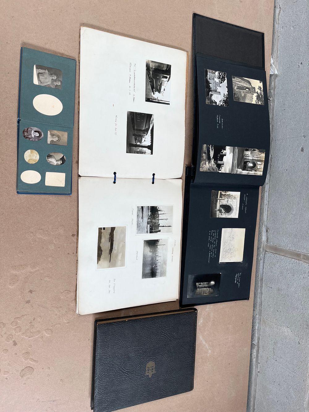 Lot 491: Four Vintage Photograph Albums, featuring Landscapes, Architecture, Ships, and Portraits, with Handwritten Captions