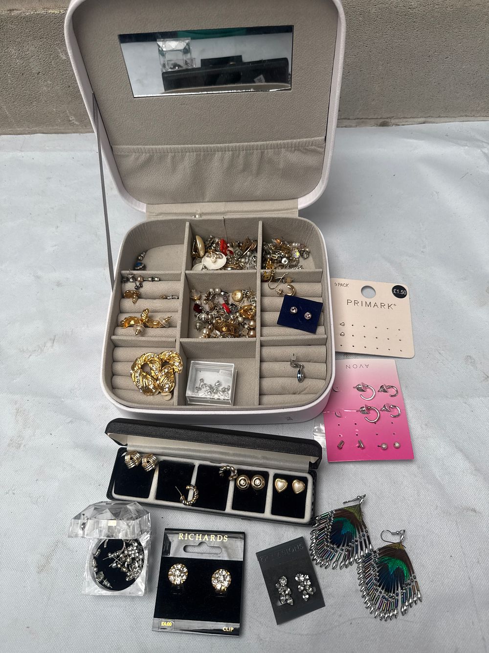 Lot 505: A Collection of Contemporary Costume Jewelry, including a Faux Leather Travel Jewelry Box and Assorted Branded Earrings