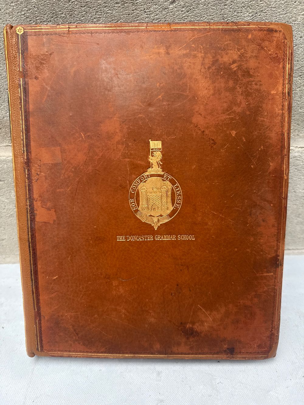 Lot 524: Antique Full Leather-Bound 'History of Doncaster' by Miller, Doncaster Grammar School Provenance
