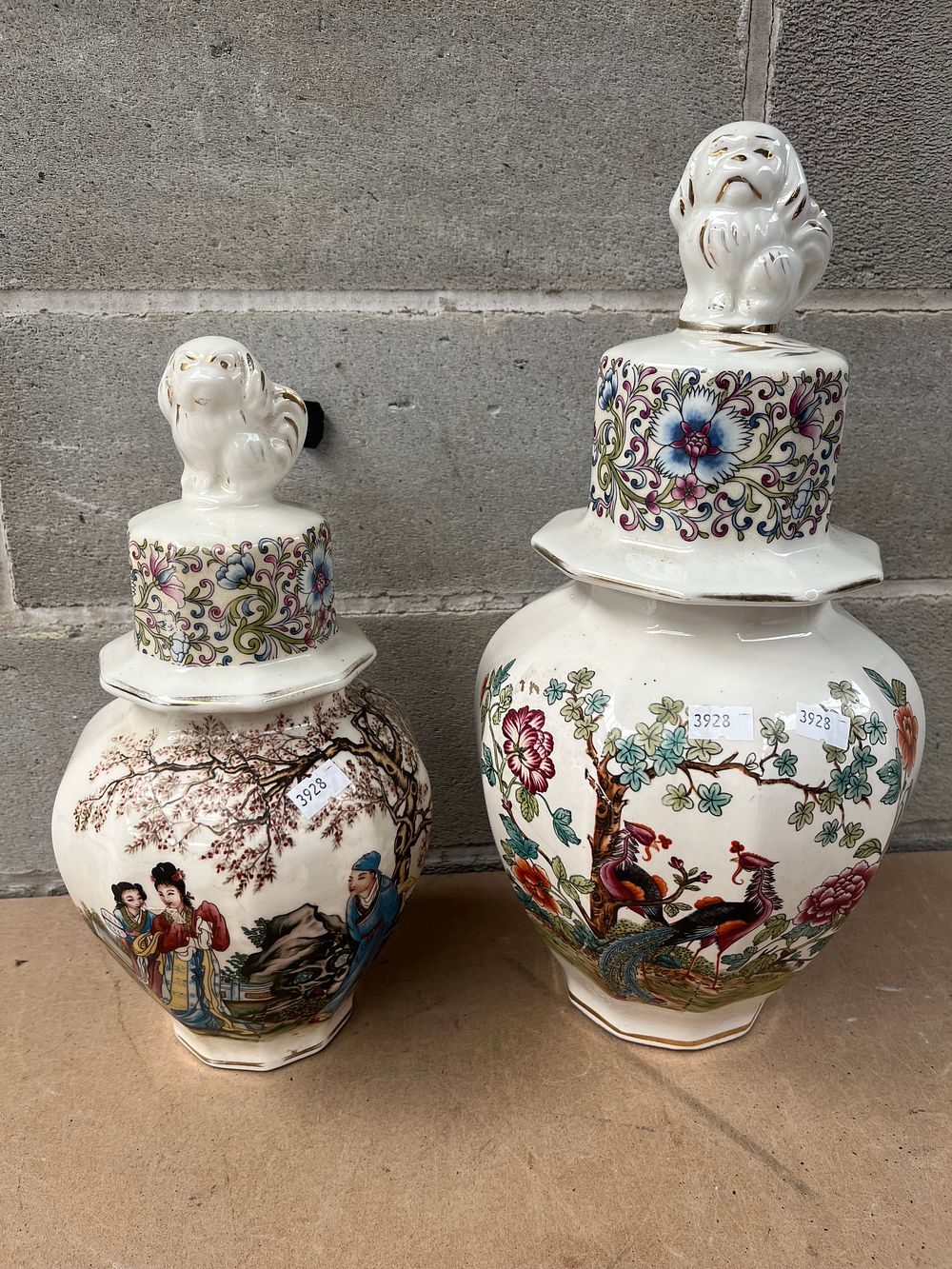 Lot 603: A Pair of Chinese Famille Rose Porcelain Ginger Jars, Tallest 14”
