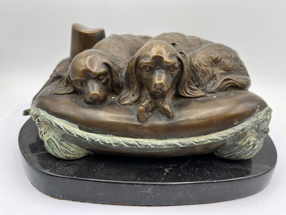 Lot 620: Isidore Jules Bonheur Bronze Sculpture, Dogs on Cushion