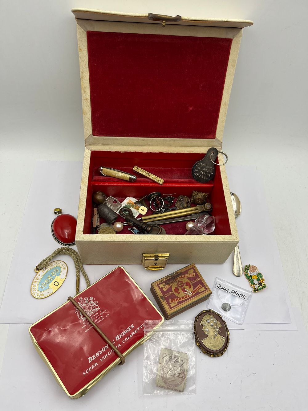 Lot 623: A Collection of Curiosities and Collectibles in a Hinged Box