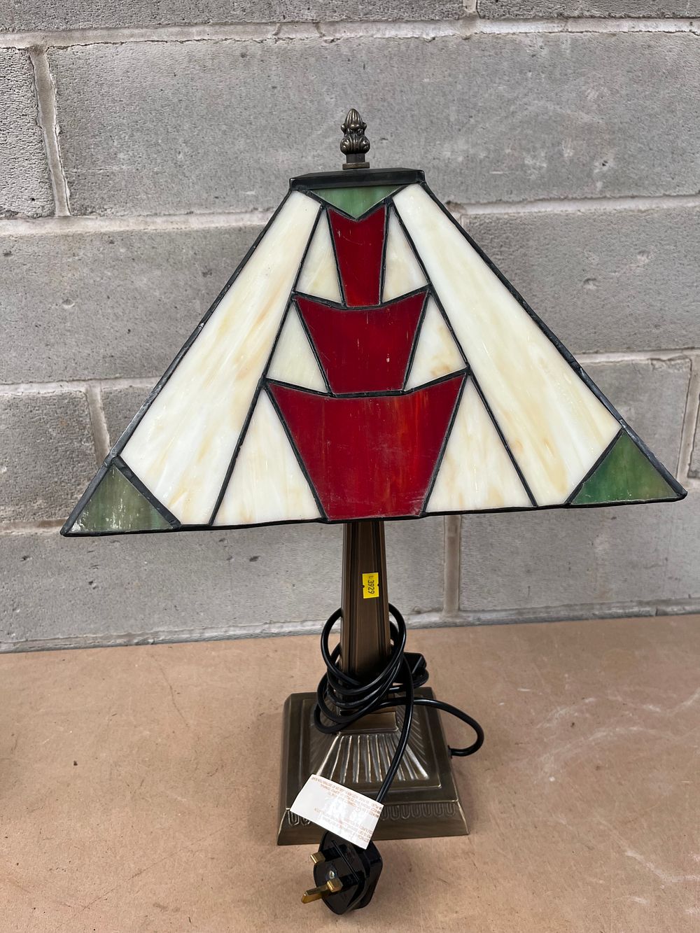 Lot 627: Dale Tiffany Edmund Mission Style Stained Glass Table Lamp, 21” x 13”