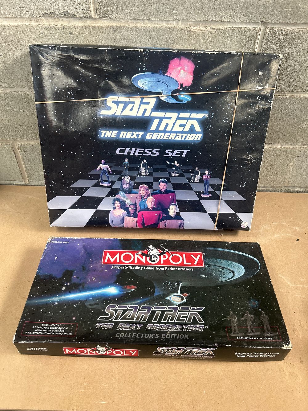 Lot 664: A Pair of Star Trek: The Next Generation Board Games, comprising a Chess Set and a Parker Brothers Collector's Edition Monopoly Game
