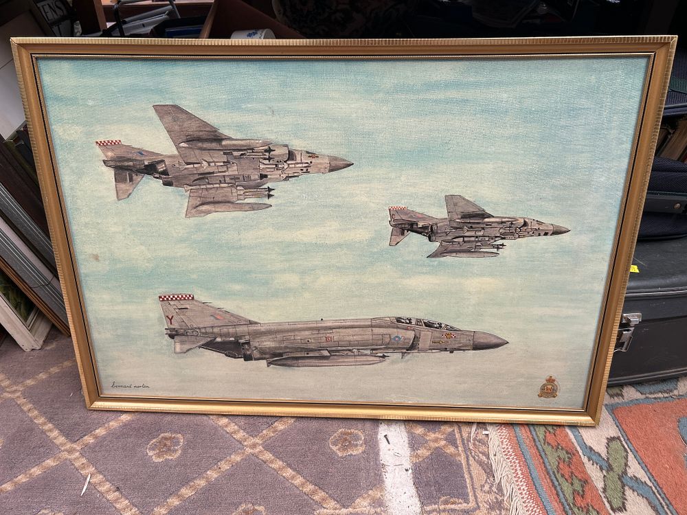 Lot 688: Bernard Norton (Late 20th Century), Military Aviation Scene with Two Panavia Tornado Jets and an F-4 Phantom II