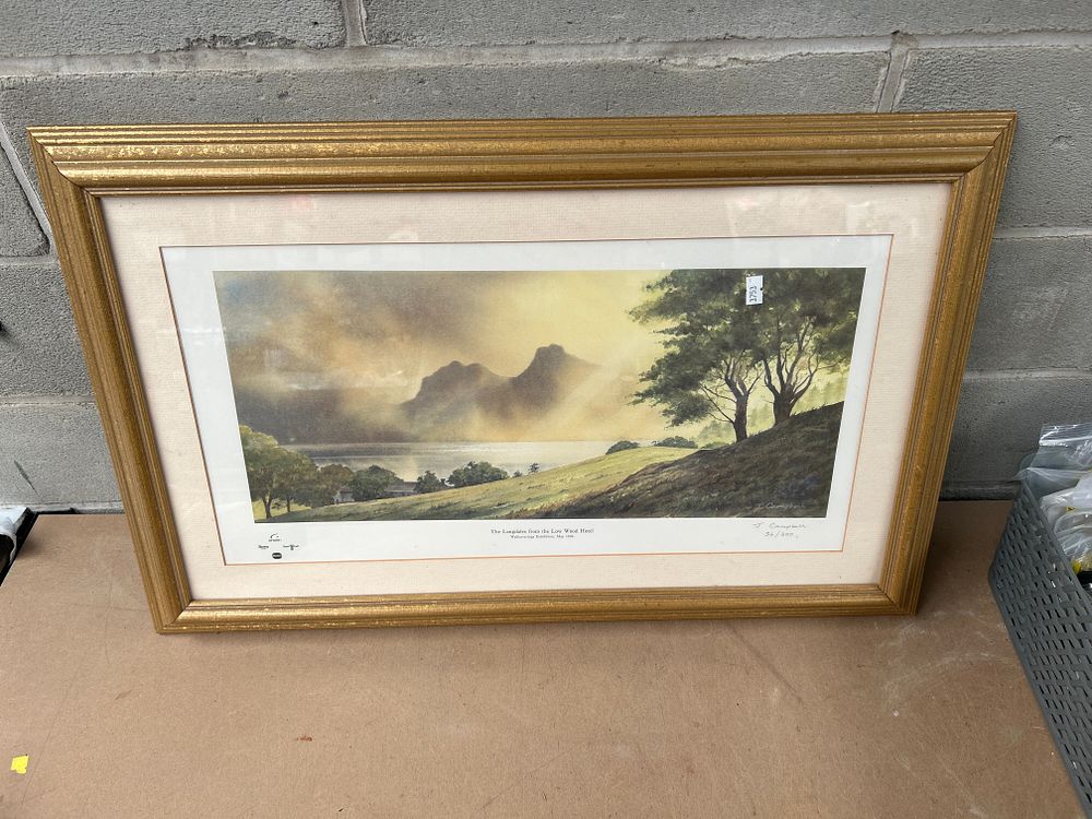 Lot 689: A Late 20th Century Limited Edition Reproduction Print by J. Campbell, 'The Langdales from the Low Wood Hotel'