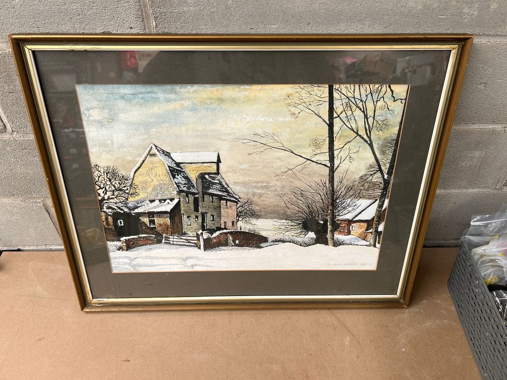 Lot 690: John Drake, Winter Landscape Watercolor, 1981, Framed, 24 x 20”
