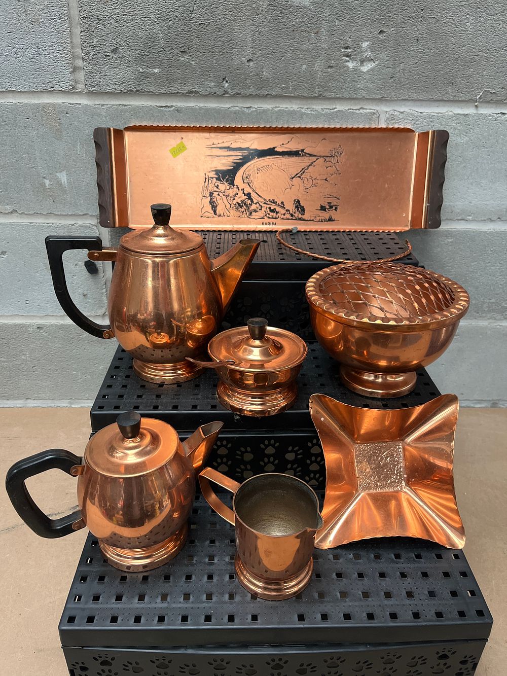Lot 415: A Collection of Rhodesia Copper Tea and Coffee Service Items with Tray
