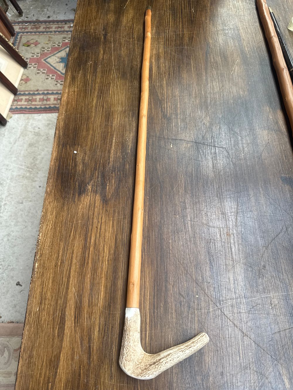 Lot 622: Antique Walking Stick with Stag Antler Handle