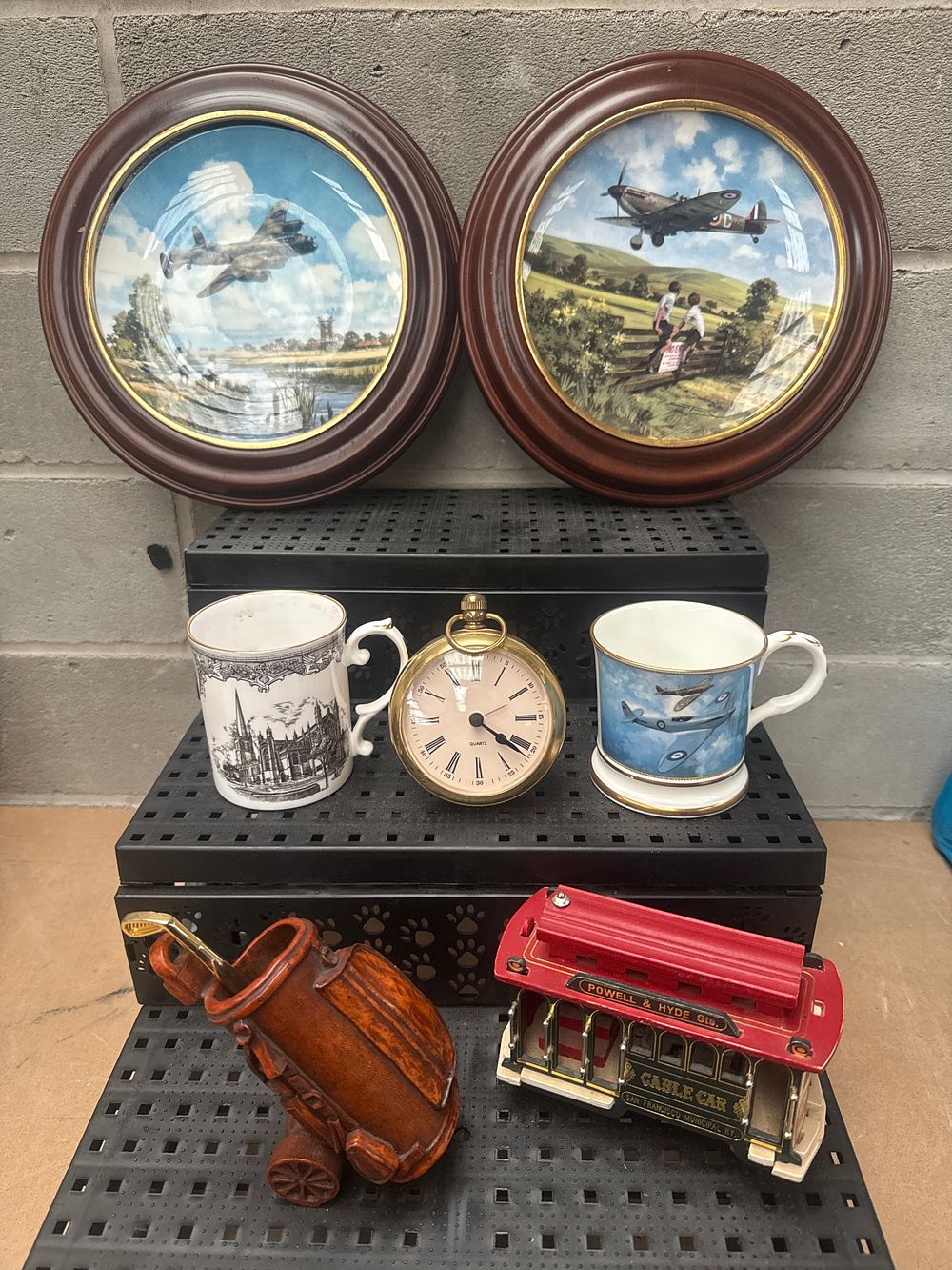 Lot 156: A Collection of Decorative and Collectible Items, including Royal Doulton 'Heroes of the Sky' Plates and an Alarm Pocket Watch Style Clock