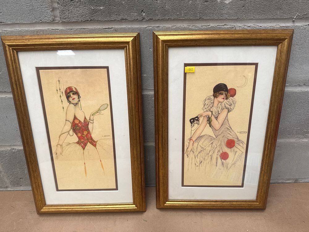 Lot 175: A Pair of 11 x17 inch Gaspar Camps i Junyent (1875-1942) Color Lithographs, Elegant Women