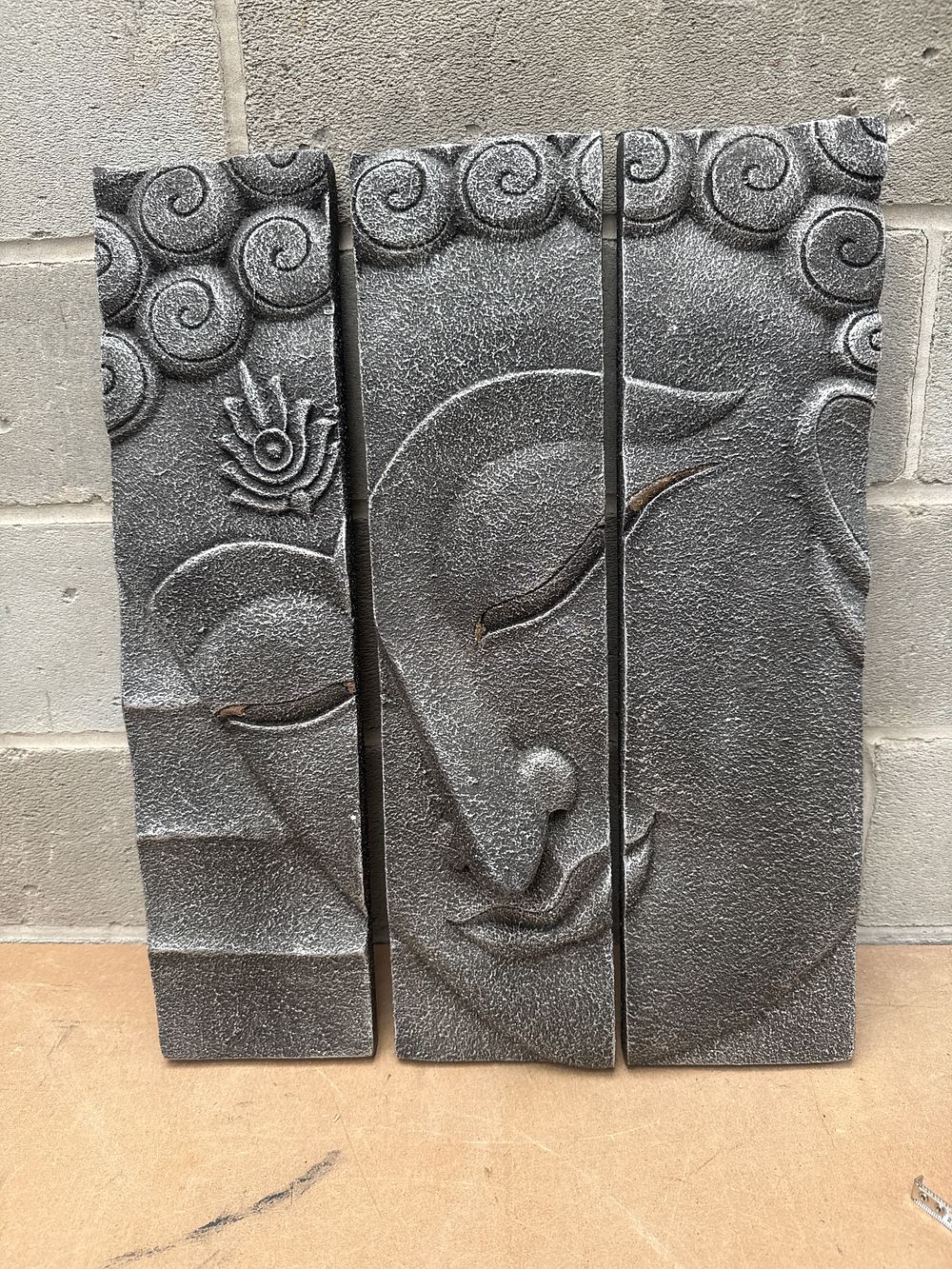 Lot 335: Three Ebonized Carved Wood Buddhist Wall Panels
