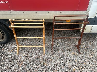 A Pair of Freestanding Wooden Towel Rails. This lot comprises two freestanding wooden towel 