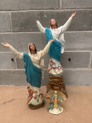 Chalk Religious Figurines, including a 22" Our Lady of Grace and an Our Lady of the Assumption 
