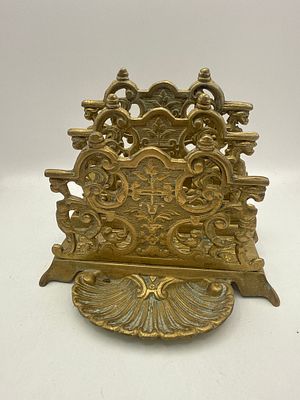 Vintage Ornate Brass Art Nouveau Style Triple Letter Holder. A Vintage Ornate Brass Art Nouveau 