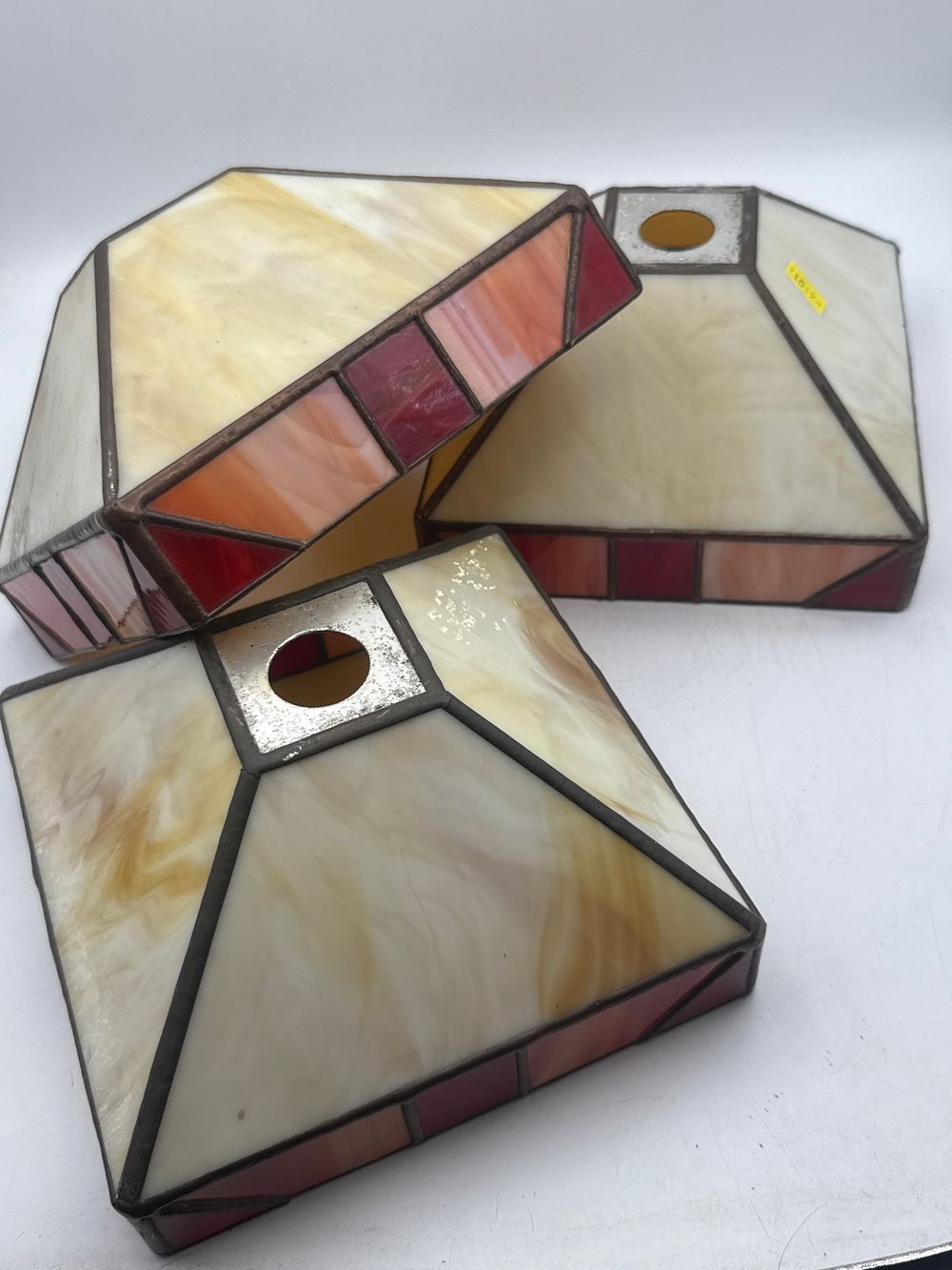 Lot 413: Three Tiffany Style Mission Stained Glass Lamp Shade Components
