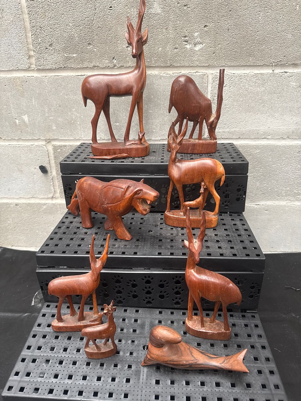 Lot 433: A Group of Seven African Hand Carved Wooden Animal Figures, Folk Art Style