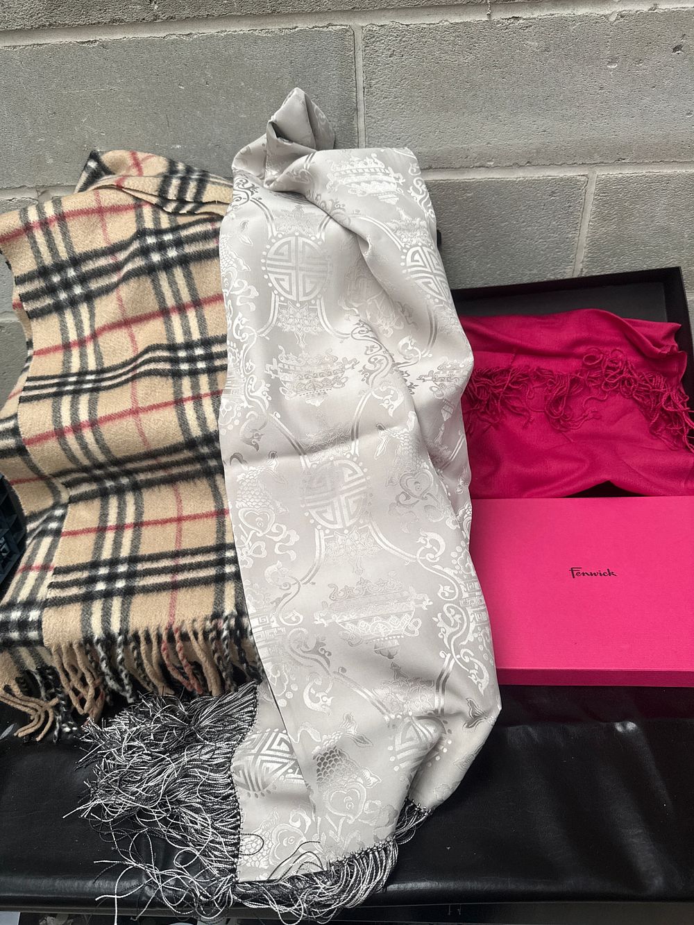 Lot 437: A Group of Three Scarves, including Shanghai Tang and Fenwick, with Presentation Box