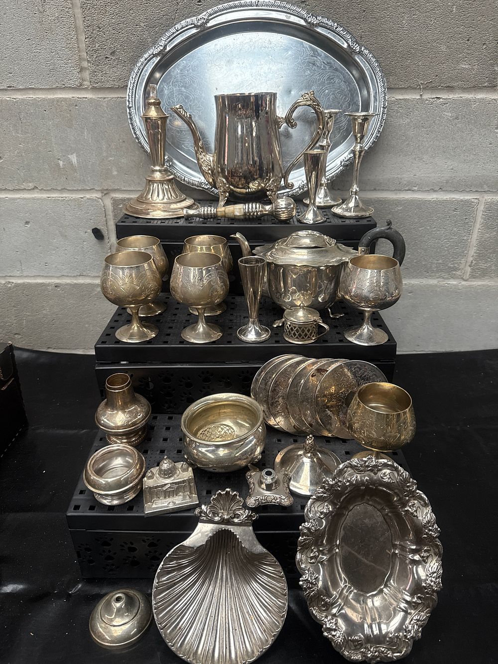 Lot 442: A Large Collection of Assorted Silverplate and Brass-Toned Metalware