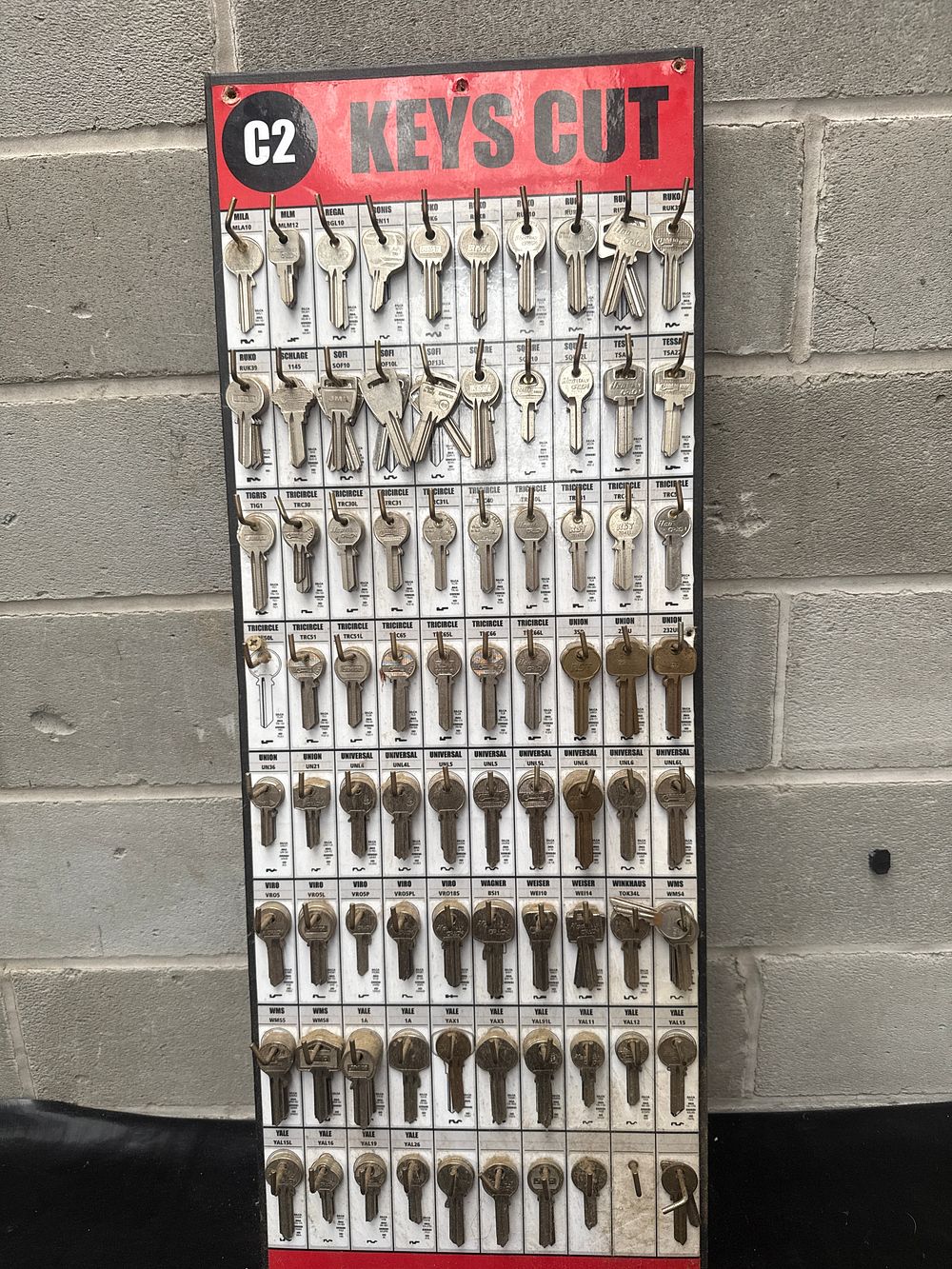 Lot 450: Vintage C2 Cylinder Key Blank Board with Keys