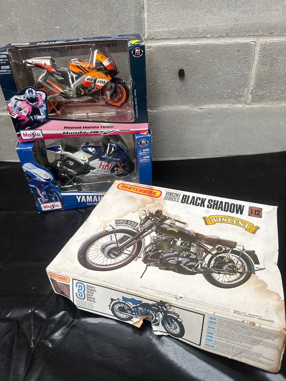 Lot 464: Three Model Motorcycles, including a Matchbox Vincent Series C Black Shadow Kit