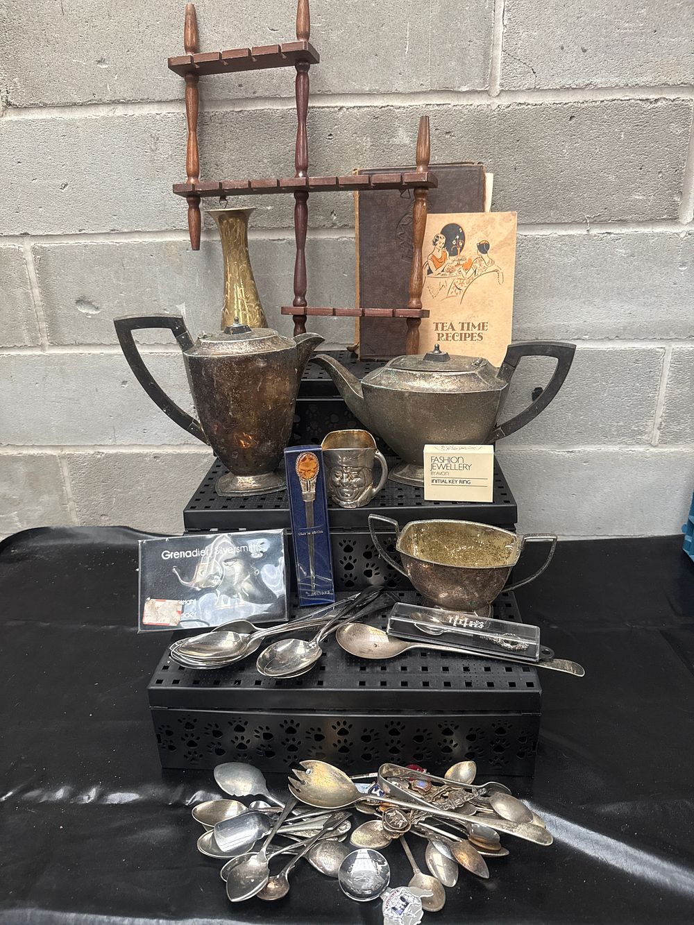 Lot 469: A Group of Assorted Silver-Plated and Mixed Metalware, Decorative Items, and Ephemera